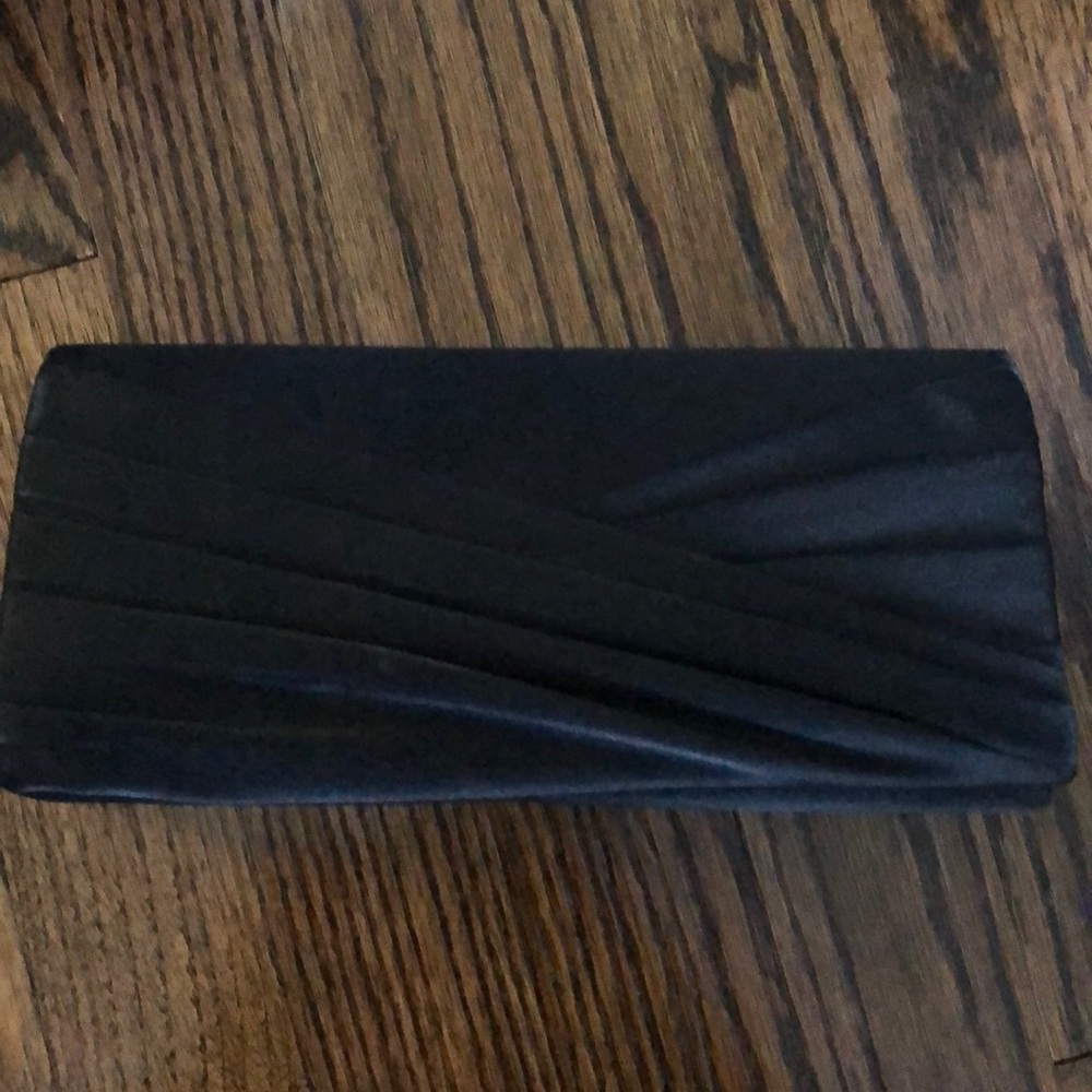 Black satin evening clutch